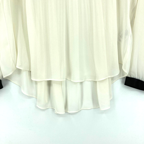 Kenneth Cole Blouse Top Womens Petite Small White Chiffon Drawstring V Neck - Picture 5 of 15